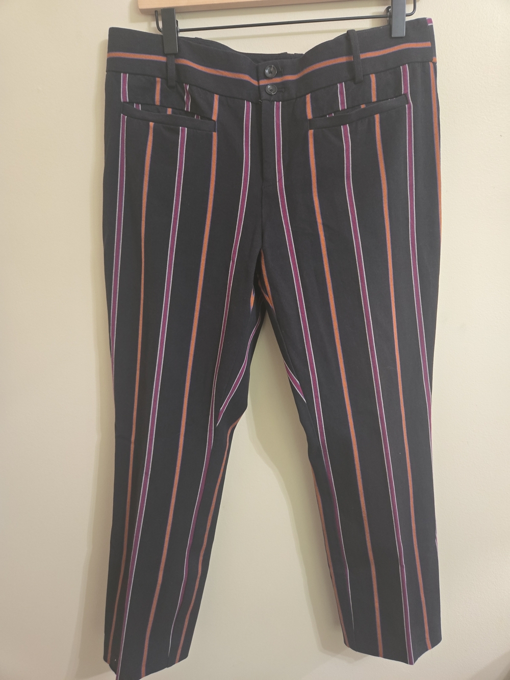 Anthropologie The Essential Slim Pants Women's Size 12 Stripe Slim Ankle Career
